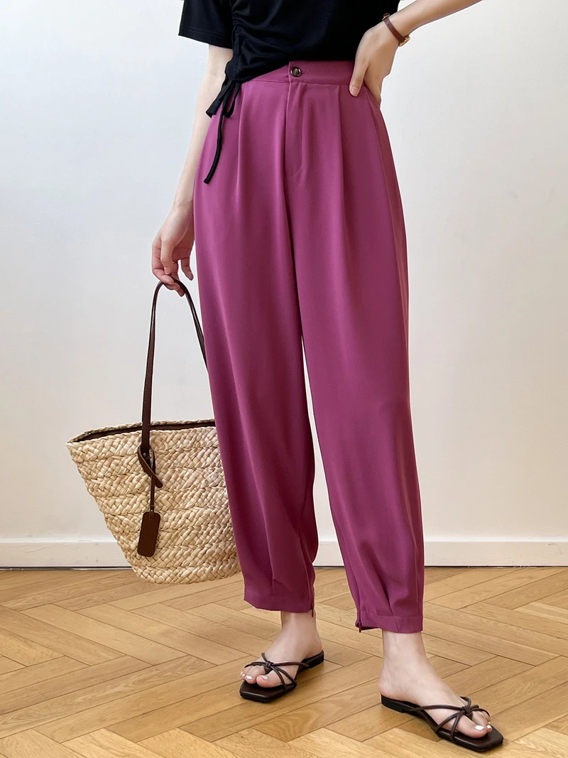 

Summer Fashion Sweet Solid Color Elastic Waist High Waist Pants Women Girl Casual Wide Leg Pant Hefty Cuff Ladies Suit Trousers