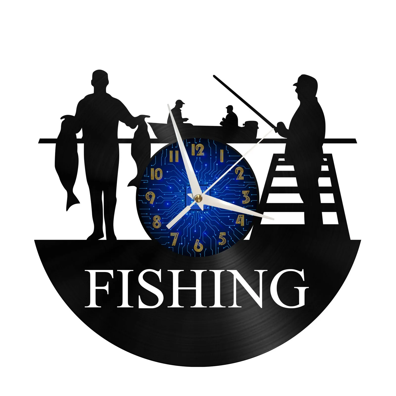 

Fishing 10 Vinyl Record Wall Clock for Kitchen Wall Decor Wall Art