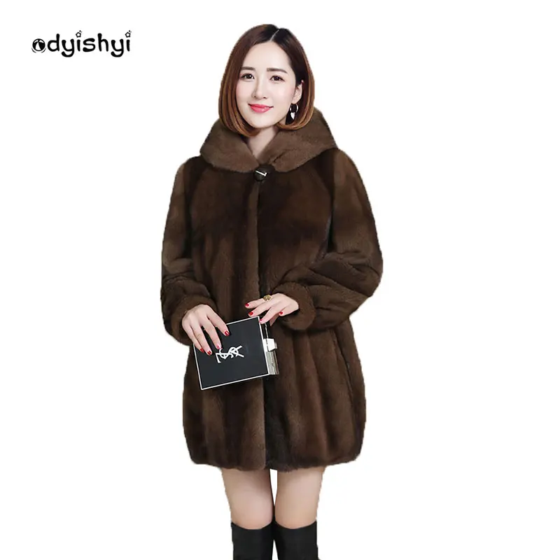 

Elegant Women's luxurious Fur Jacket Thick Winter Warm Furry Faux Mink Fleece Fur Coat Short Hooded Parka Large Size S-5XL