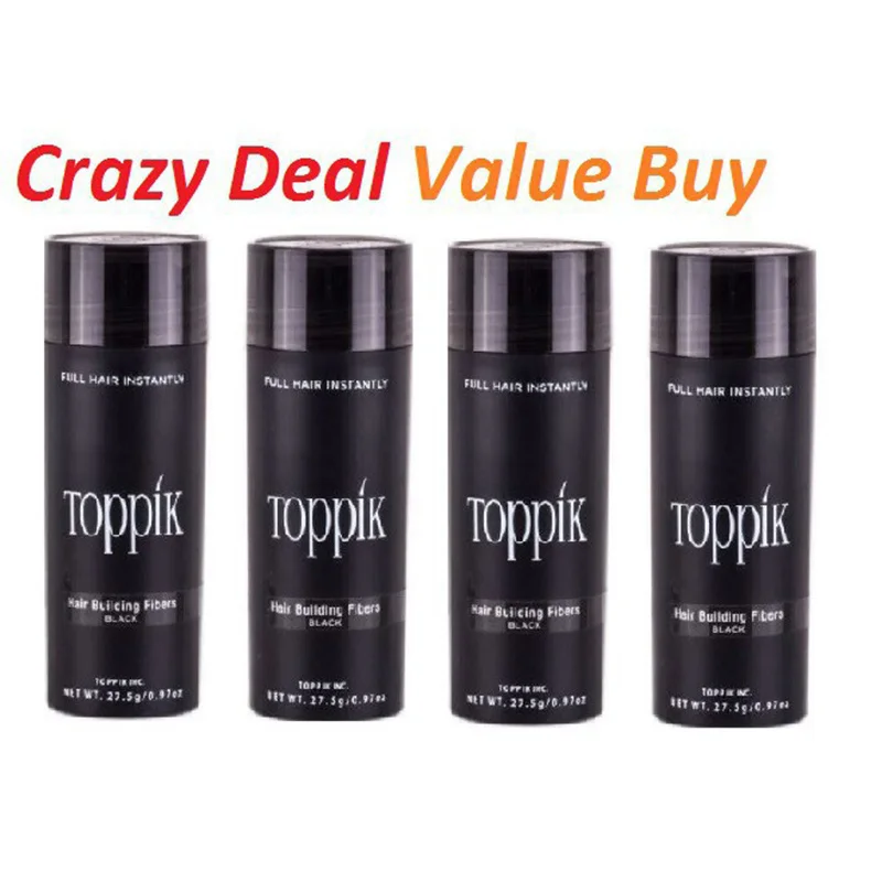 4PCS Toppik 27.5g Hair Building Fiber Natural Keratin Styling Powder Anti Bald Cover Line Optimizer Dense Growth Products - купить по