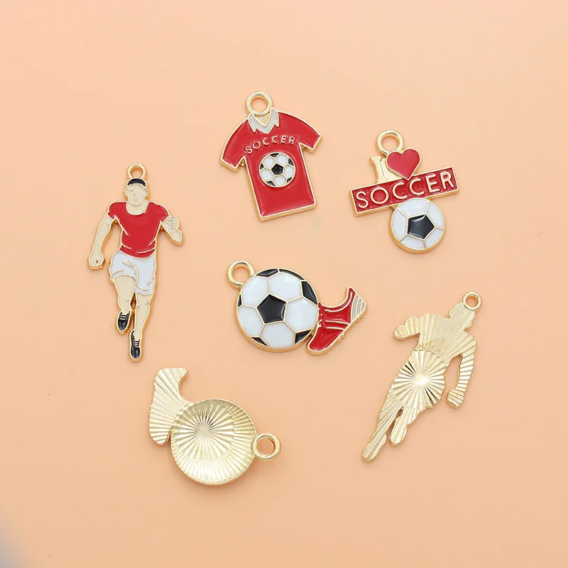 

10pcs golden enamel football player jersey pendant DIY earring necklace keychain gift material making wholesale football sport