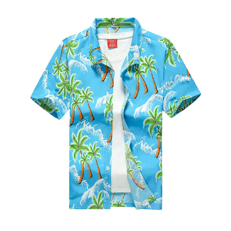 2022 Summer Men's Hawaiian Shirts Coconut Tree Print 3D Lapel Short Sleeves Plus Size 5XL