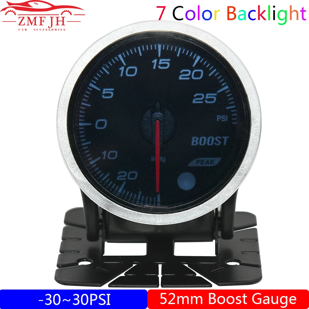 

2" 52mm 7 Color LED Smoke Face Car Auto PSI Turbo Boost Gauge Meter With Sensor and Holder -30~30PSI Boost Gauge for Car 12V