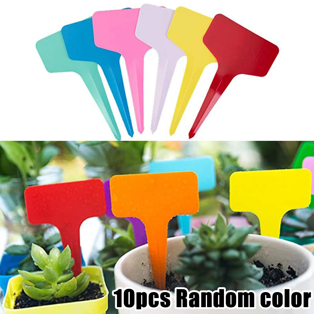 

10pcs Plant Tags T-Shape Plastic Markers Colorful Waterproof Label Nursery Garden Labels For Plant Pot Vegetable Seedling Tray