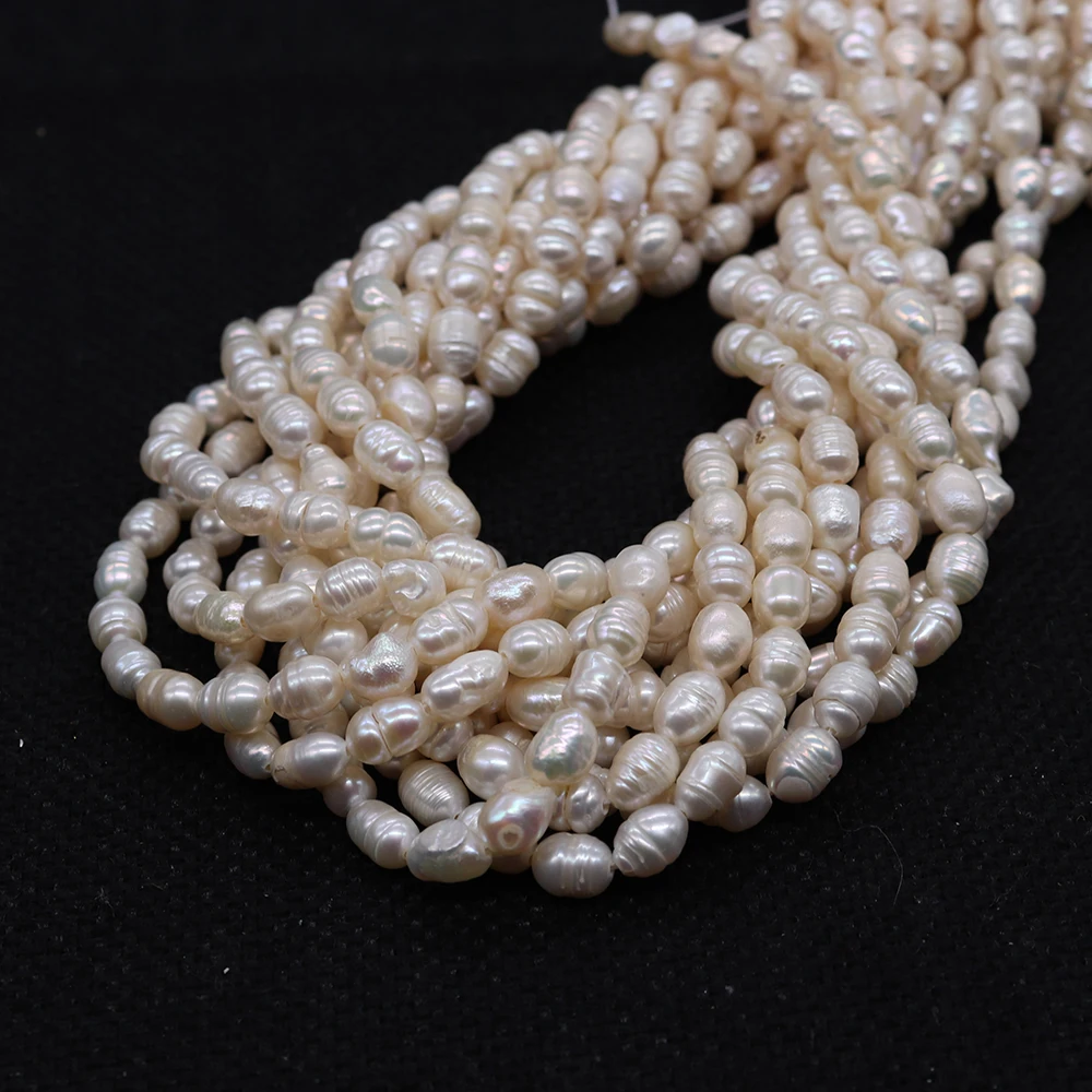 1 Strand A grade 2-3mm 3-4mm Rice Shaped Natural Freshwater Pearl Loose Beads Strand DIY Making Necklace Bracelets Earrings