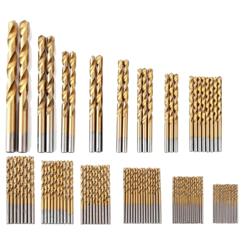 

Titanium Coated Drill Bit Set 135 Degree Tip HSS Drill Bits Kit For Steel, Aluminum, Copper, Soft Alloy Steel