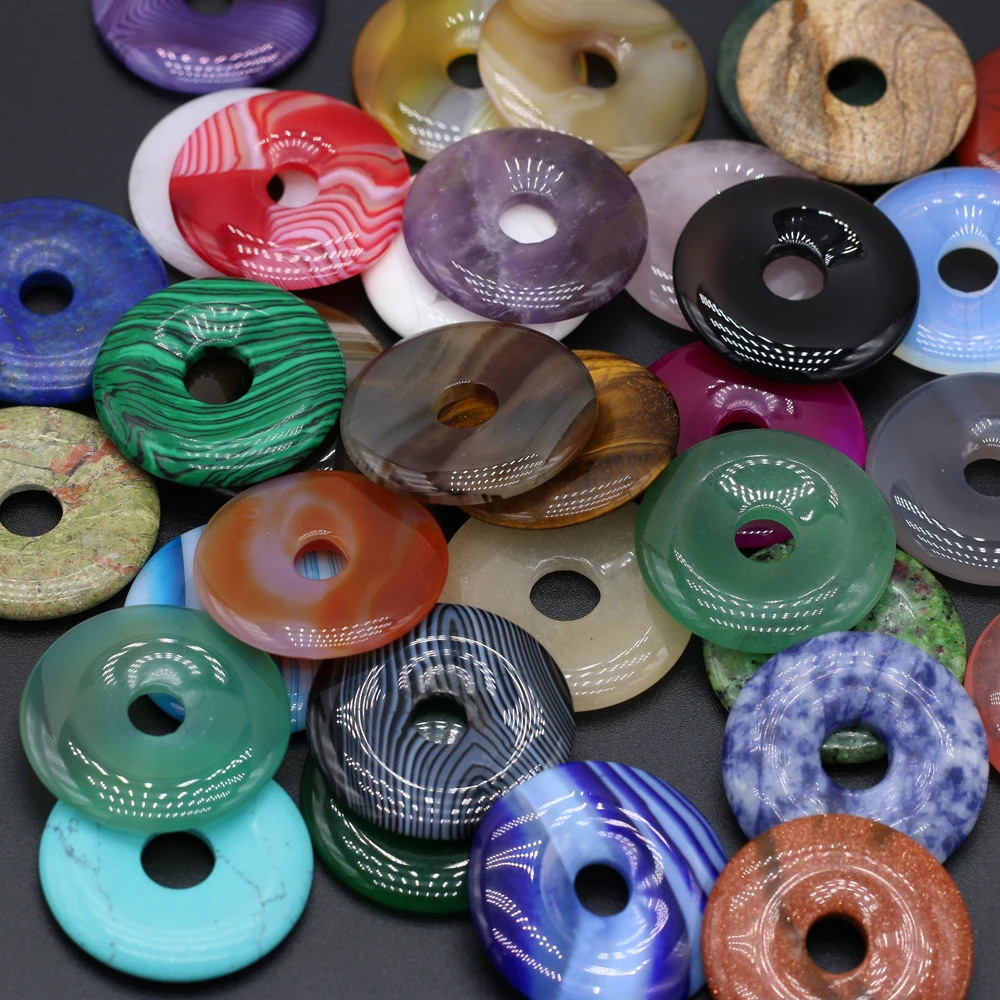 

10 PCS Round Natural Semi-precious Stone Semi-hole Bead Pendant Making DIY Necklace Jewelry Gift 30x30mm