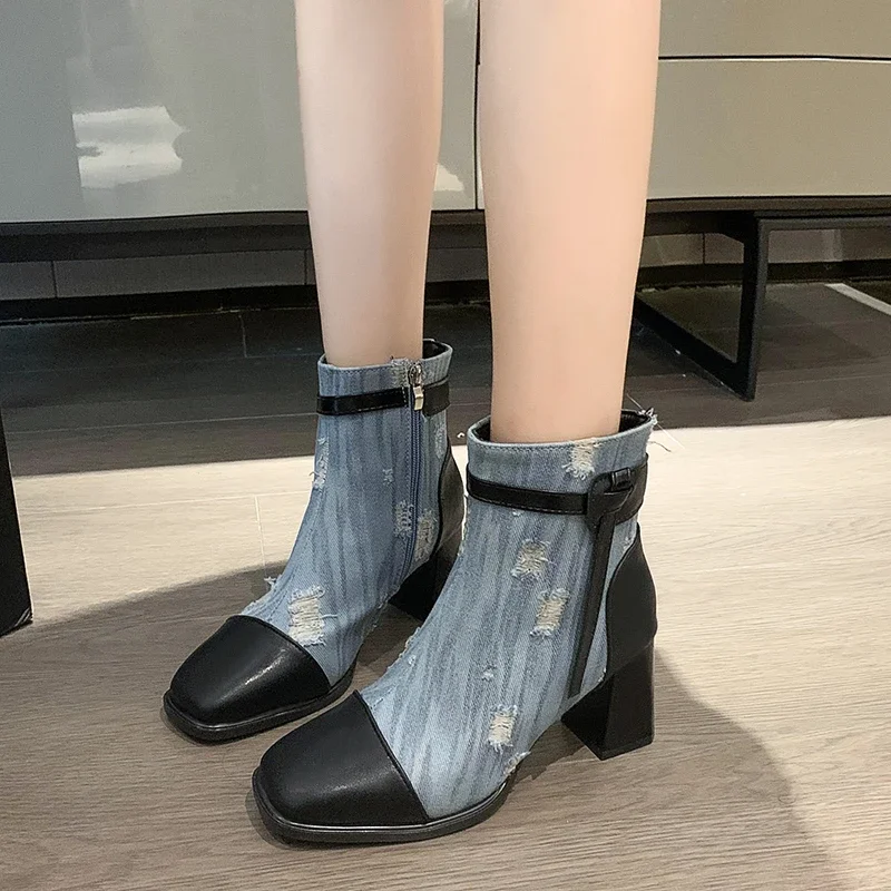 

Новинка, сексуальная элегантная женская обувь BCEBYL с квадратным носком и цветными застежками, зимняя модная удобная теплая женская обувь на толстом каблуке