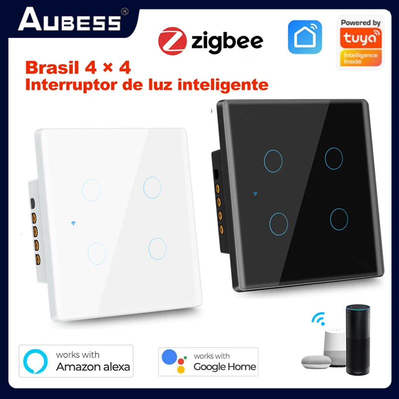 

Tuya Smart Wall Light Switch Zigbee Brazil 4X4 Touch Panel 4 Gang Smart Life APP Remote Control Works With Alexa Google Home