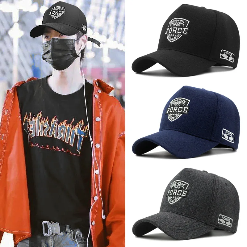 

Men's Baseball Cap Wool Hat Winter Plush Thickened Large Head Embroidery Letter Adjustable Snapback Hip Hop Trucker Cap Dad Hat