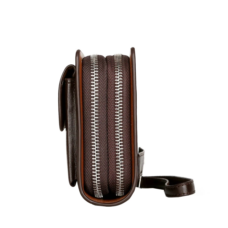 Высококачественная однотонная кожаная мужская сумка с двойной молнией длинный