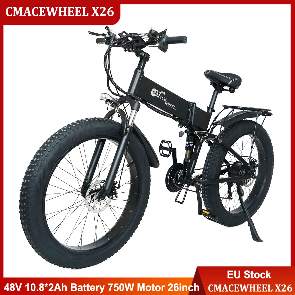 

EU Stock CMACEWHEEL X26 48V 10.8Ah * 2 двойная батарея 750W новый красочный дисплей Пять передач 26*4 дюймов толстые шины складной взрослый электровелосипед