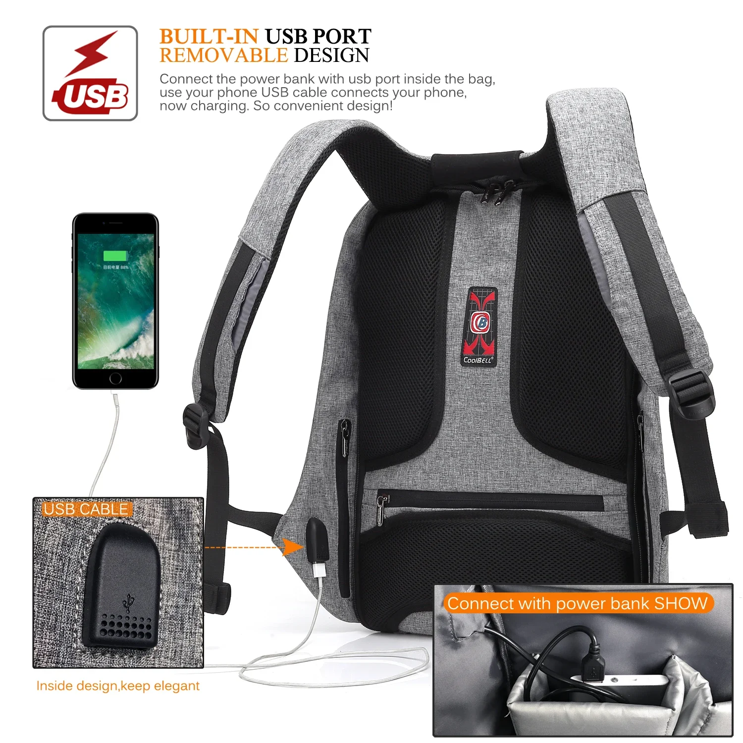 Функциональный городской рюкзак с USB-портом для зарядки унисекс 15 6-дюймового