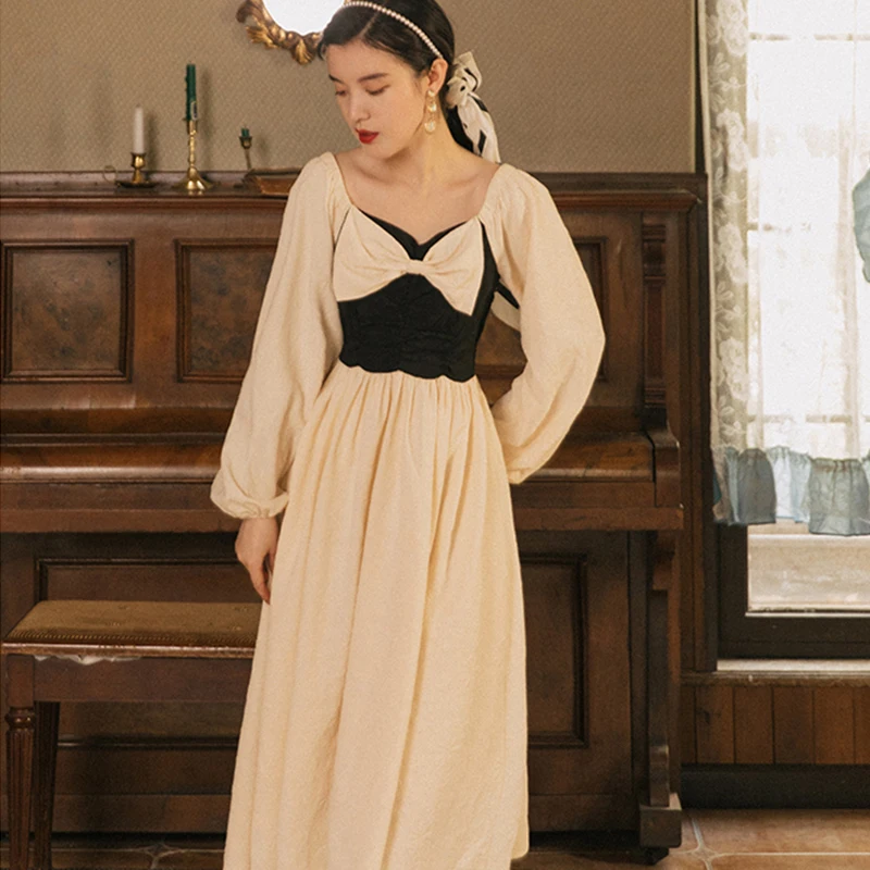 

Платье во французском ретро-стиле с пышными рукавами и легкой талией, 2022