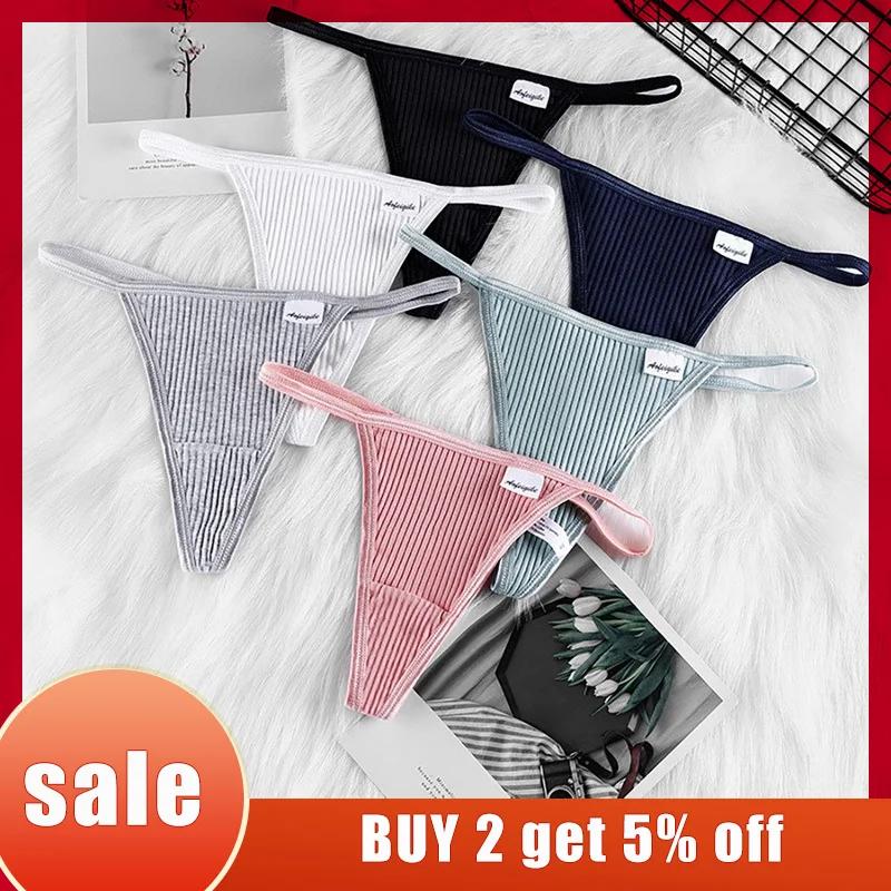 

2022 Thin Strappy Women Thongs and G Strings Plus Size Low Rise Female Tanga Cotton Bikini Underwear S-XL