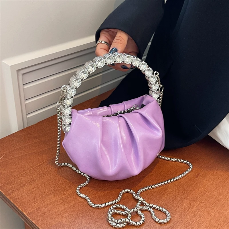 

Luxury Design Mini Diamonds Handle Handbag Ladies Circular Rhinestone Crossbody Bag Evening Bag Dinner Party Wedding 2023 Clutch