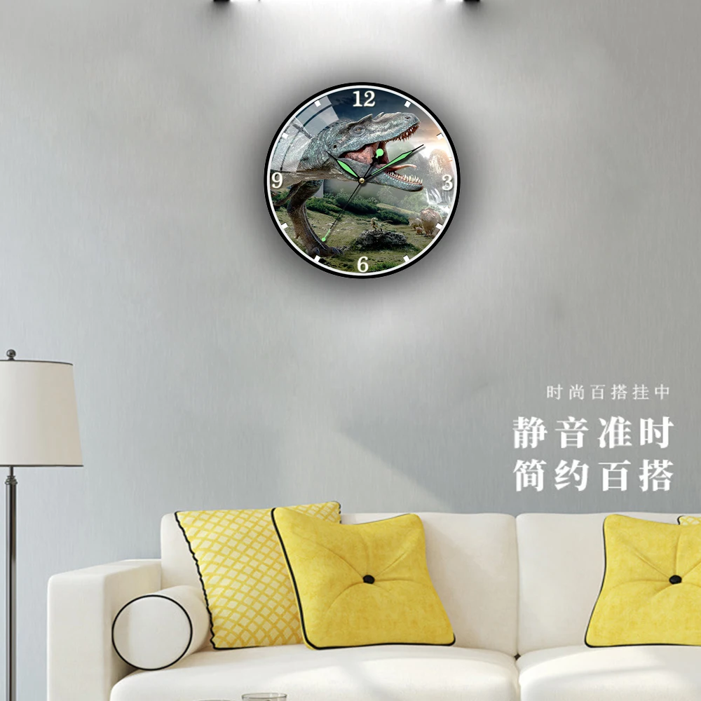 

Forest Jurassic Dinosaur 3D Round Wall Clock for Home Decor Living Room Silent Modern Creative Wall Clocks