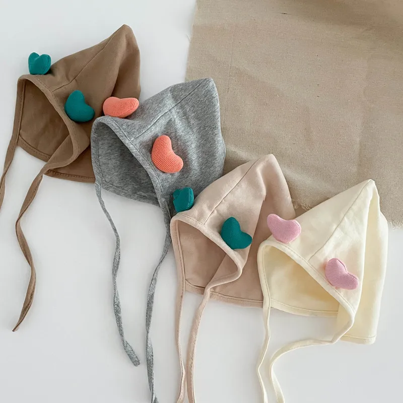 

0-12M Autumn Baby Hats Comfortable Newborn Cute Heart Ear Beanie Hat Soft Boys Cotton Hats Caps for Toddler Girls