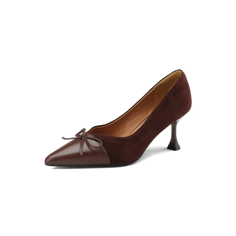 Cialisa Shoes For Women Genuine Leather Fashion Butterfly-Knot Party Dress Thin High Heels Ladies Footwear Beige 2023 Spring New