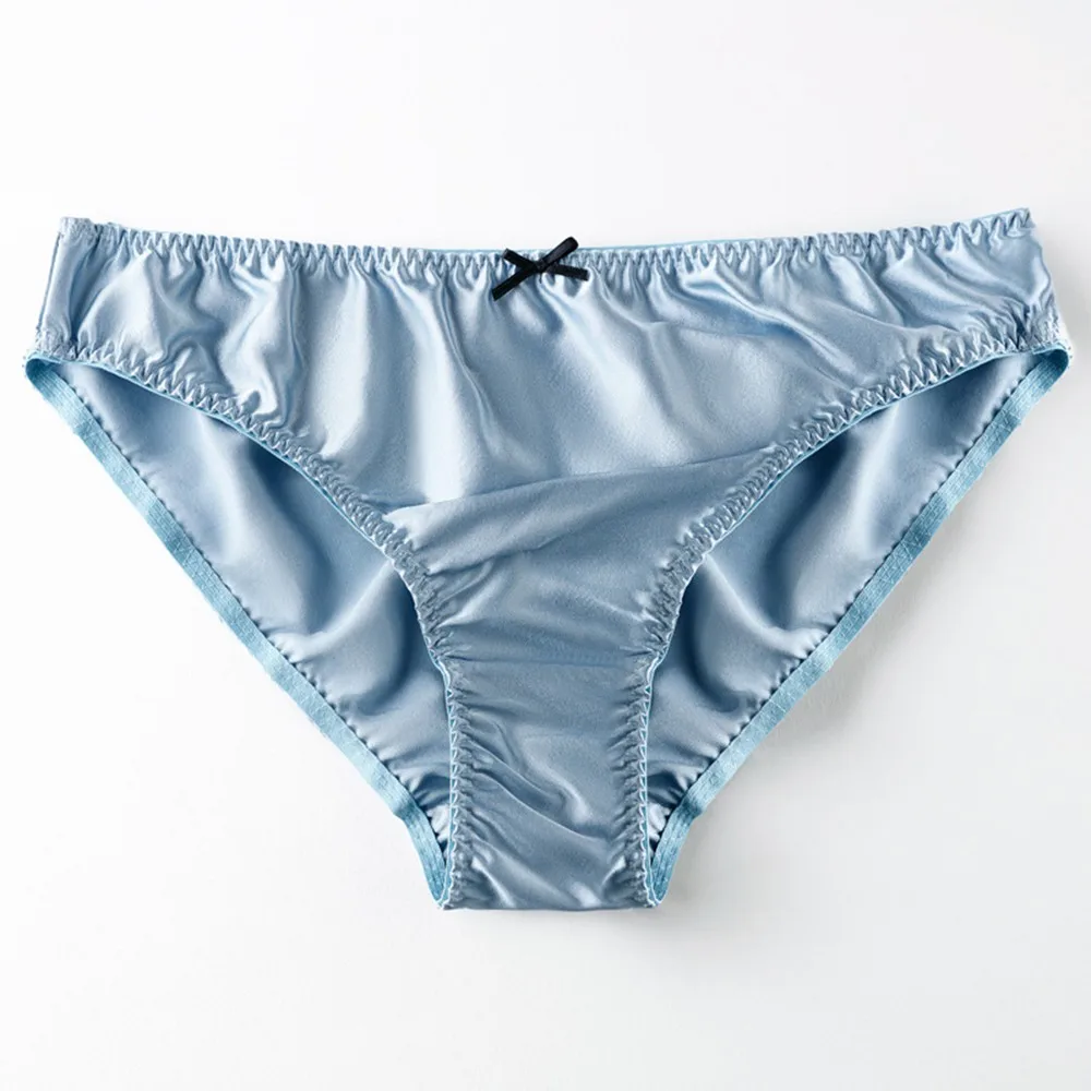 

Womens Ice Silk Bow Panties Low-Waisted Ruffle Thongs Solid Thin Briefs Elastic Waist Bikinis Underwear Cute Intimates Lingerie