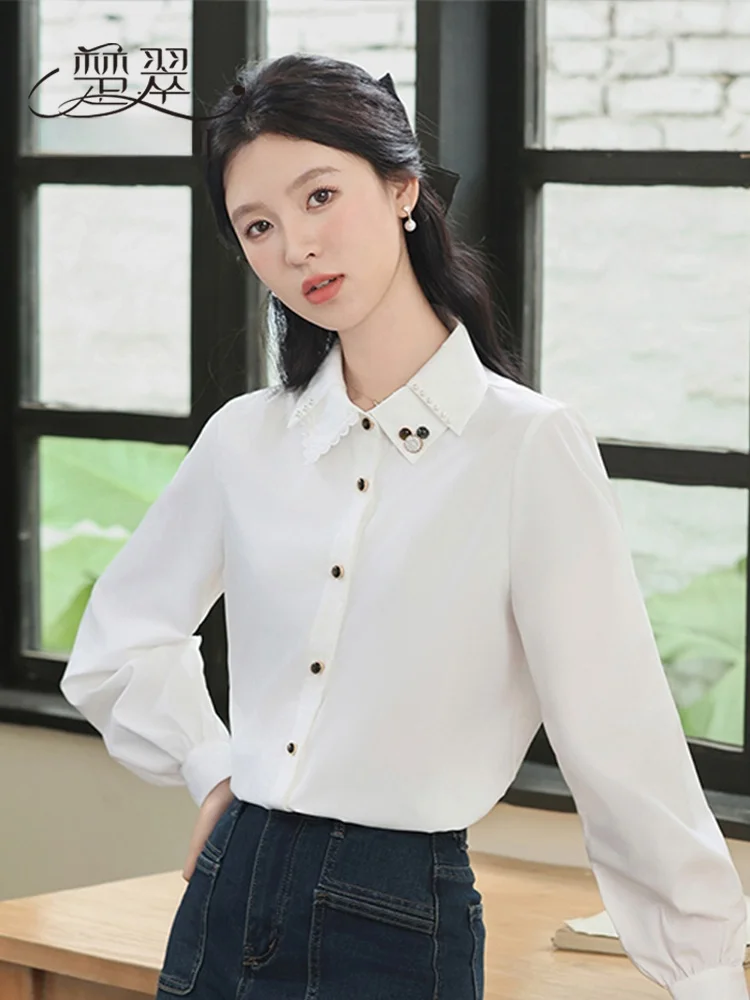 Женские рубашки с длинными рукавами French sle High Sense осень 2024 новая белая рубашка Design
