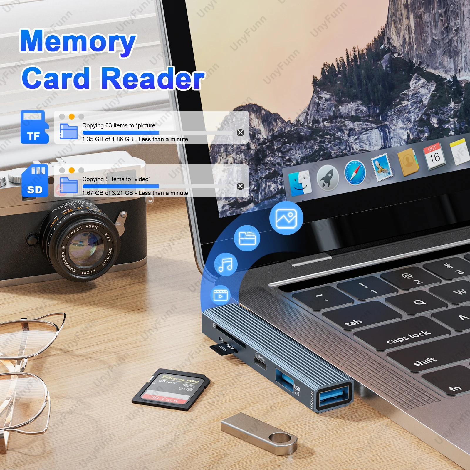 Фото USB-концентратор 5 в 1 с устройством чтения карт памяти TF SD TYPE-C, аудиопорт для синхронизации данных для ноутбука Macbook, адаптер USB C памяти OTG для iPad и ПК №5