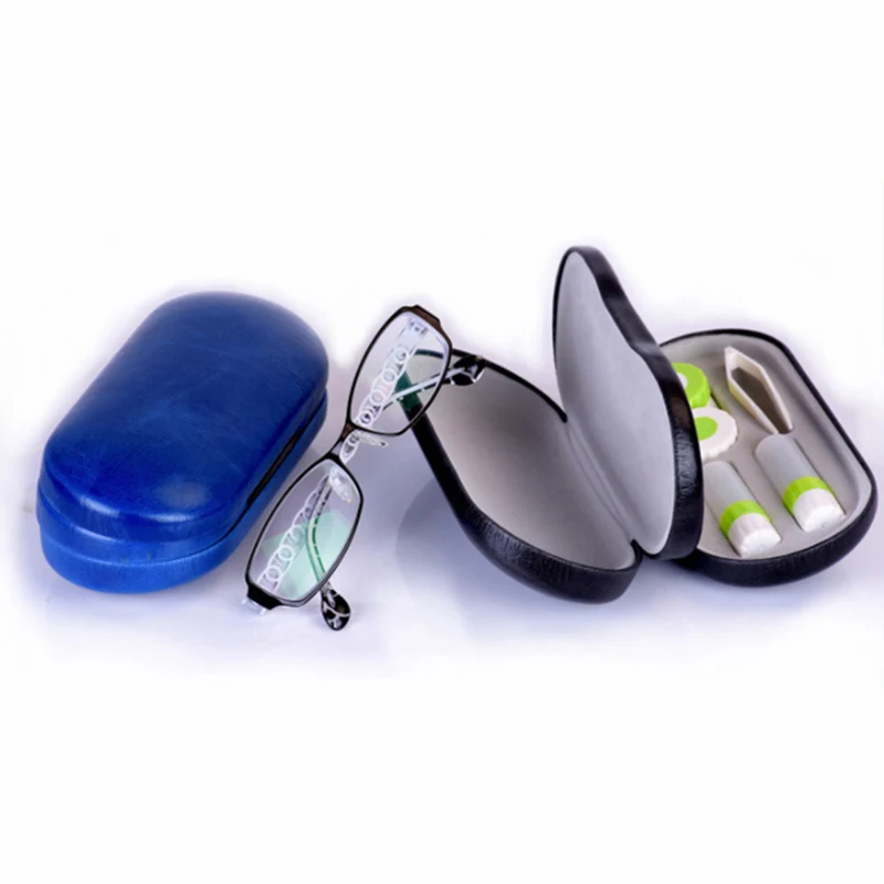 

Double Interlayer With Mirror Metal Lens Case For Kit Box Dual Purpose Leather Reading Glasses Case Dual Use Lentes De Contacto