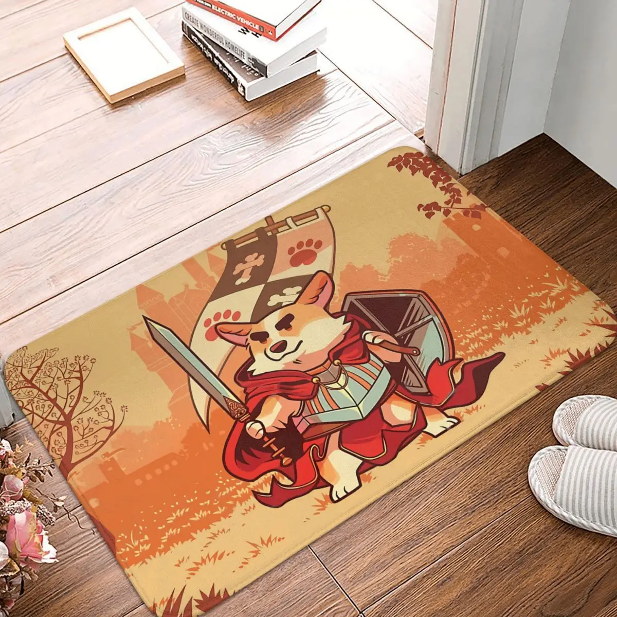 

Art Anti-Slip Doormat Kitchen Mat Corgi Knight Floor Carpet Welcome Rug Bedroom Decorative