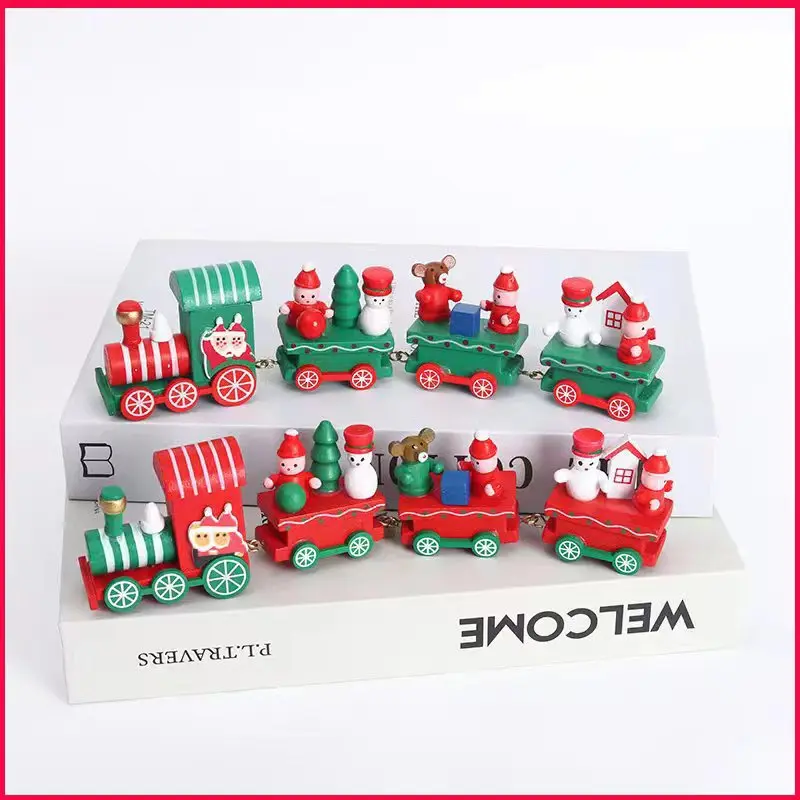 

Great Wooden Car Train Ornament with Reindder Figurine Mini Train Kids Gift Toys for Christmas Party Kindergarten Decoration