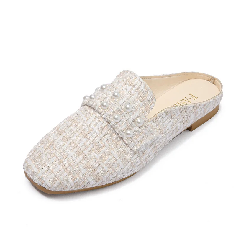 

Lazy People Summer Out Casual Flat Bottom Dragging Light Leisure Soft Bottom Light Pearl Slippers Shoes