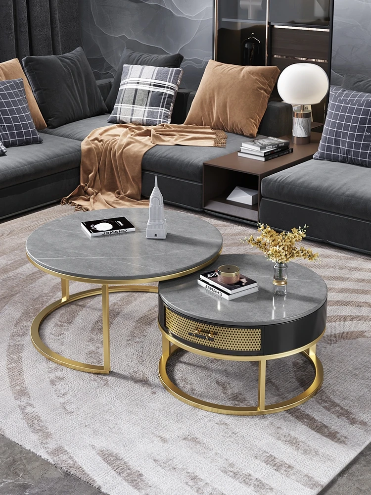 

Marble coffee table, living room, household Nordic luxury, modern rock plate, round combination, small apartment, simple and