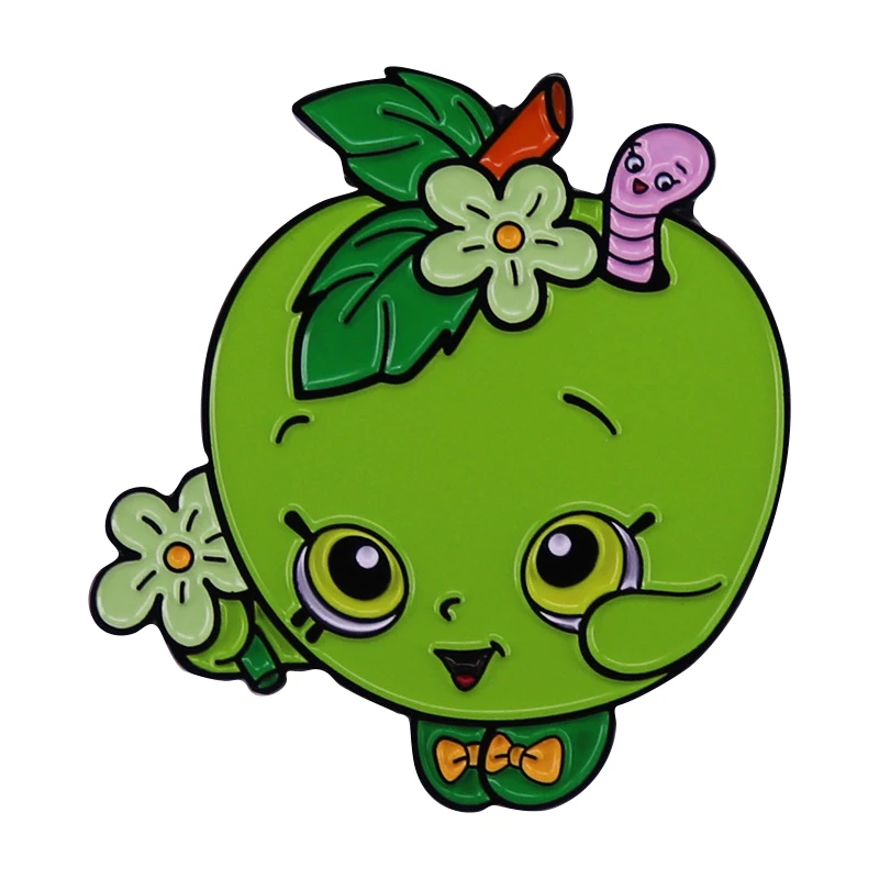 

B1069 заколки для лацканов с зелеными яблоками из мультфильмов для рюкзака, декоративные эмалированные заколки, броши для одежды, значки, модн...