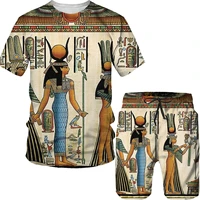 summer men retro style tshirtshortssets 3d printed ancient horus egyptian street trend unisex tees tracksuit plus size clothes