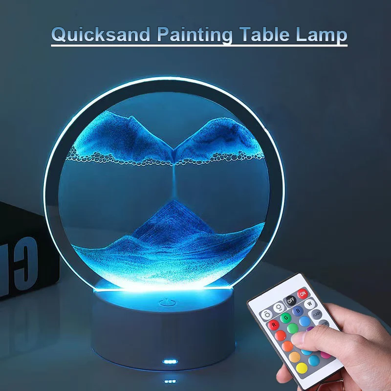 LED Quicksand Table Lamp with 7 Color USB Sandscape Night Light 3D Moving Sand Art Bedside Lamps Home Decor Gift RC Touch Switch