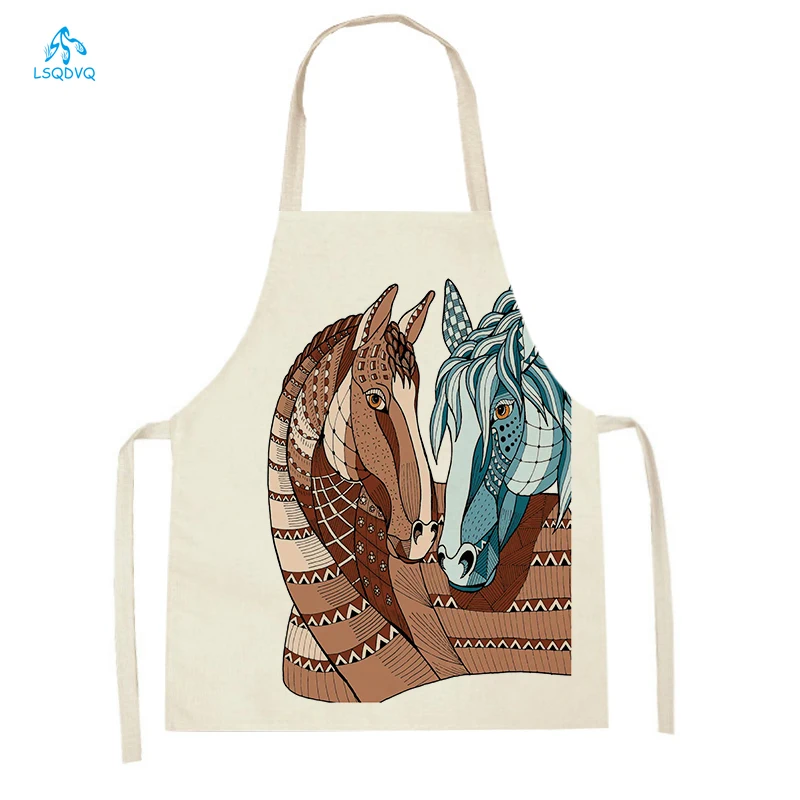 

Kitchen Aprons Cartoon Horse Printed Antifouling Sleeveless Baking Apron Women Men Household Cleaning Tools Cooking Bib Delantal