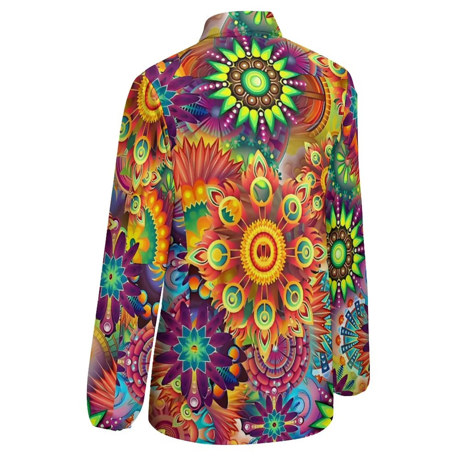 Psychedelic Retro Hippy 70s Flower Power Blouse Long Sleeve Cool Blouses Women Casual Oversized Shirts Top Birthday Present