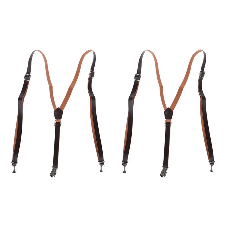 

ASDS-2X Coffee Faux Leather Adjustable Band Suspenders Braces
