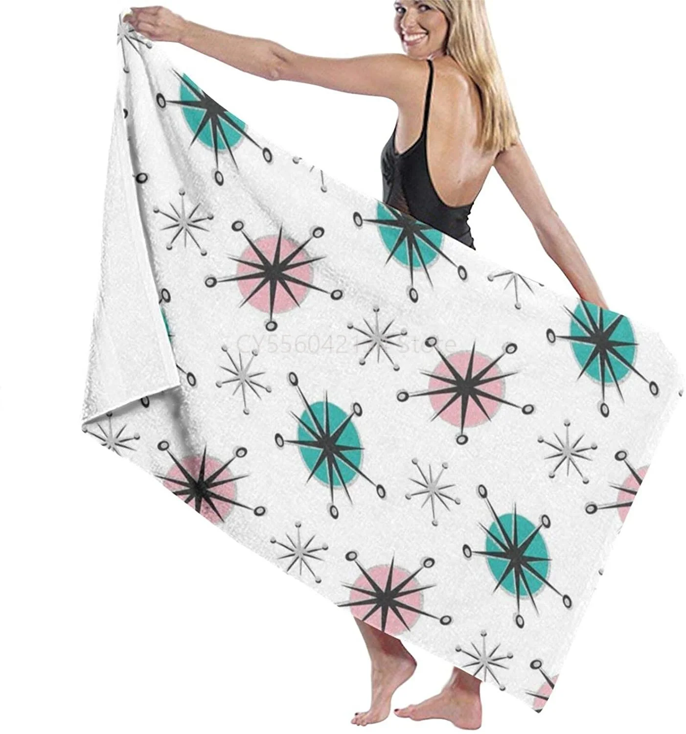 

Retro Starbursts On White Beach Towels Quick Dry Super Absorbent Bathing Spa Pool Towels for Swimming Outdoor 80x130cm
