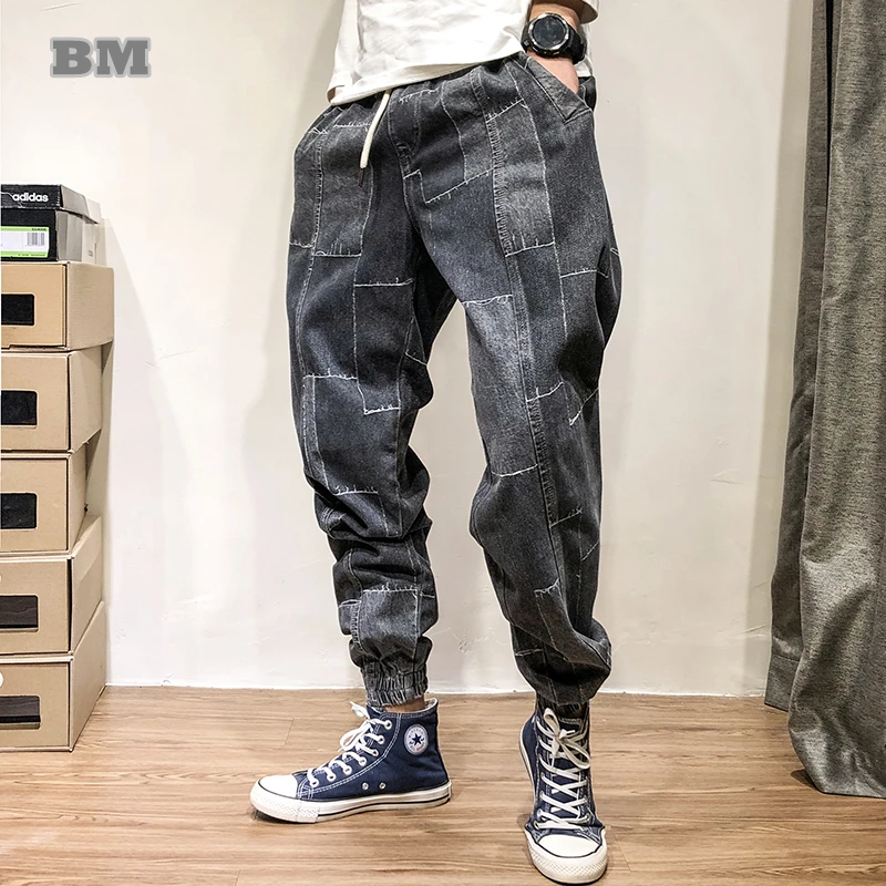 

Korean Hip Hop Fashion Casual Stitching Patch Jeans Men Clothing Streetwear Oversized Denim Harem Pants Japanese Loose Joggers
