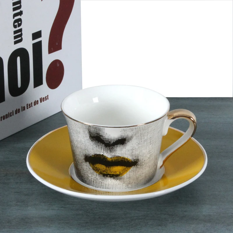 Ceramics Mugs Coffee Cups Lady Face Ceramic Coffee Cup Set Home Decoration Lips Pattern Coffee Cup Fall Mug