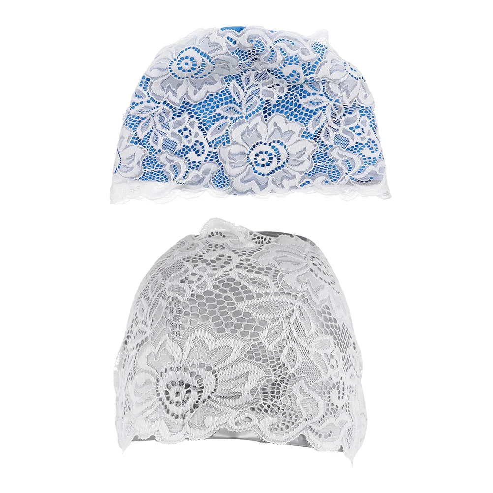 

2pcs PU Waterproof Swimming Lace Swim Hat Bathing Caps for Ladies