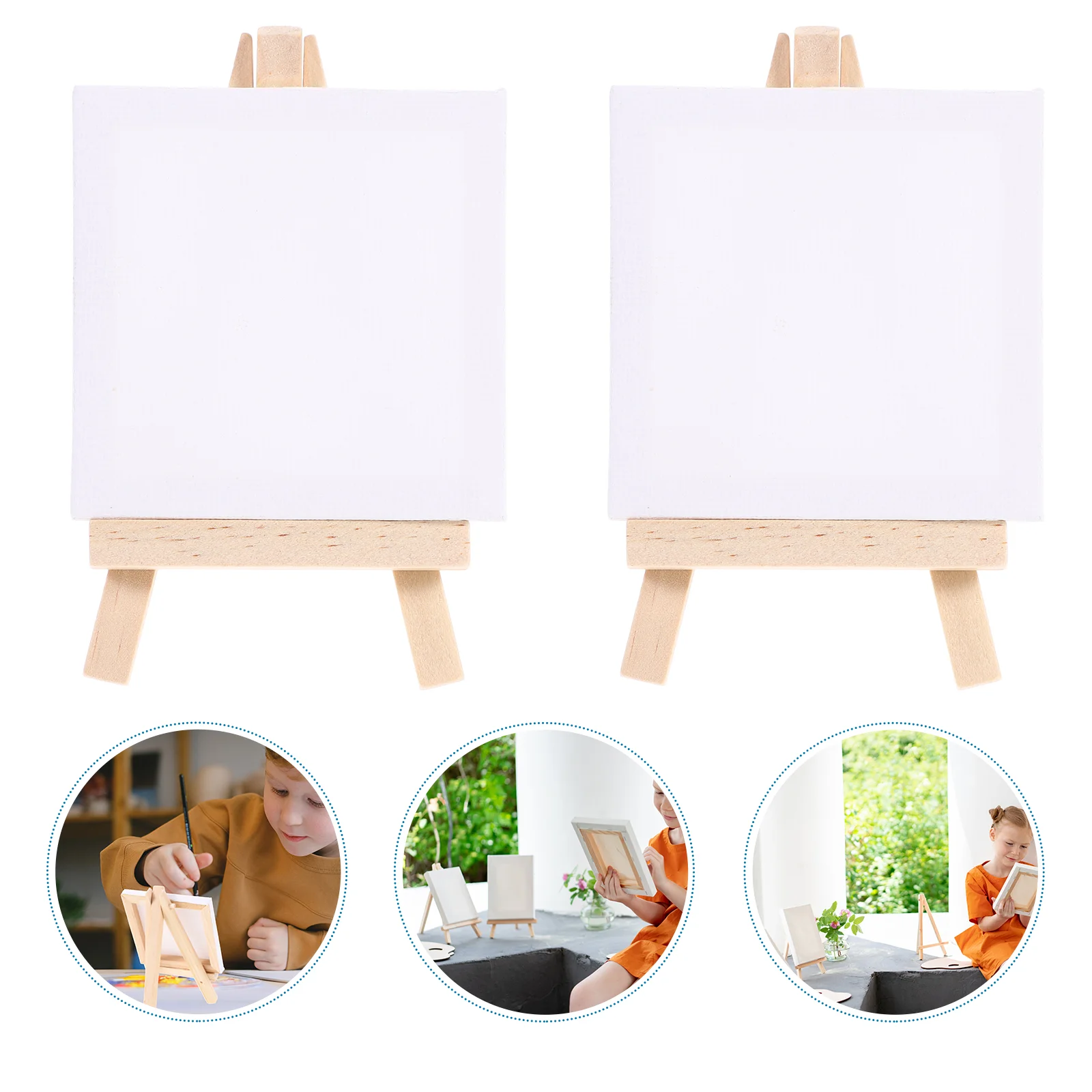 

6 Sets Canvas and Easel, Small Painting Canvas with Easel Canvas Painting Set Project DIY Wood Display Easel for Supplies