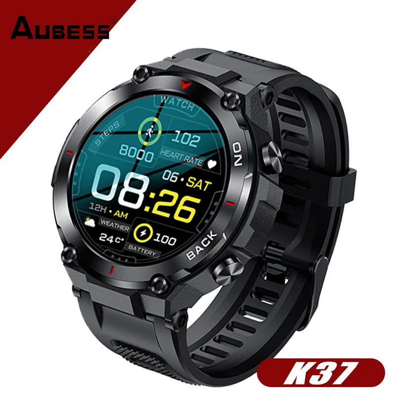 

K37 1.32in GPS Smartwatch Men Military 5ATM Waterproof Sport Fitness Tracker Bracelet Blood Oxygen Health Monitoring Smart Watch