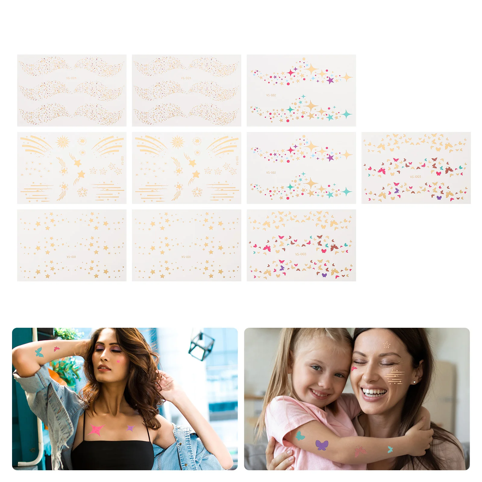 

10 Sheets Metal Fashion Decor Temporary Tattoos Bronzing Stickers Decal