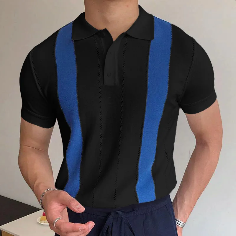 

2022 Summer New Mens polo shirts Knitted Striped Casual Polos T-Shirt Men Lapel Business Style Short Sleeve Tops Men's clothing