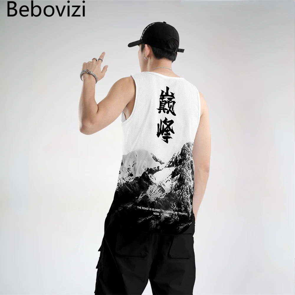 

Майка мужская сетчатая без рукавов, уличная одежда с принтом снега и гор пикс, пляжный топ для бодибилдинга и фитнеса, белый цвет, на лето