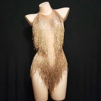 sparkly rhinestones fringes bodysuit women nightclub outfit glisten dance costume one piece dance wear singer stage leotard