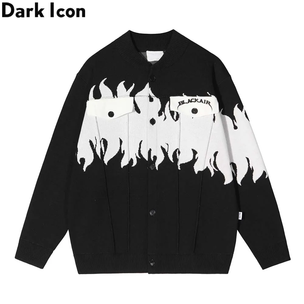 Dark Icon Feather Cardigan Sweater Men Women Autumn Knitwear Couple Clothing