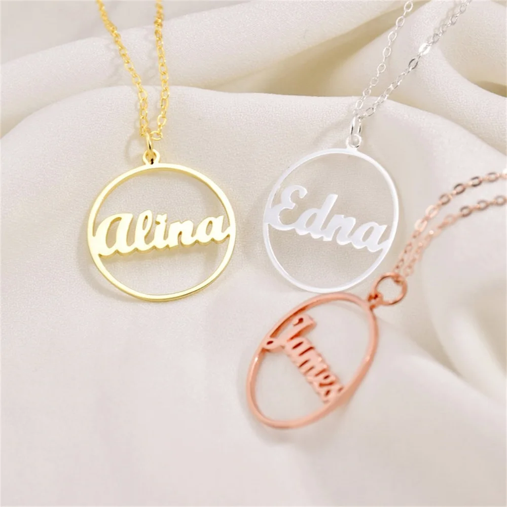 

Personalized Circle Name Necklace Custom Stainless Steel Jewelry Gold Name Plate Choker Customized Chain For Women Girl Gifts