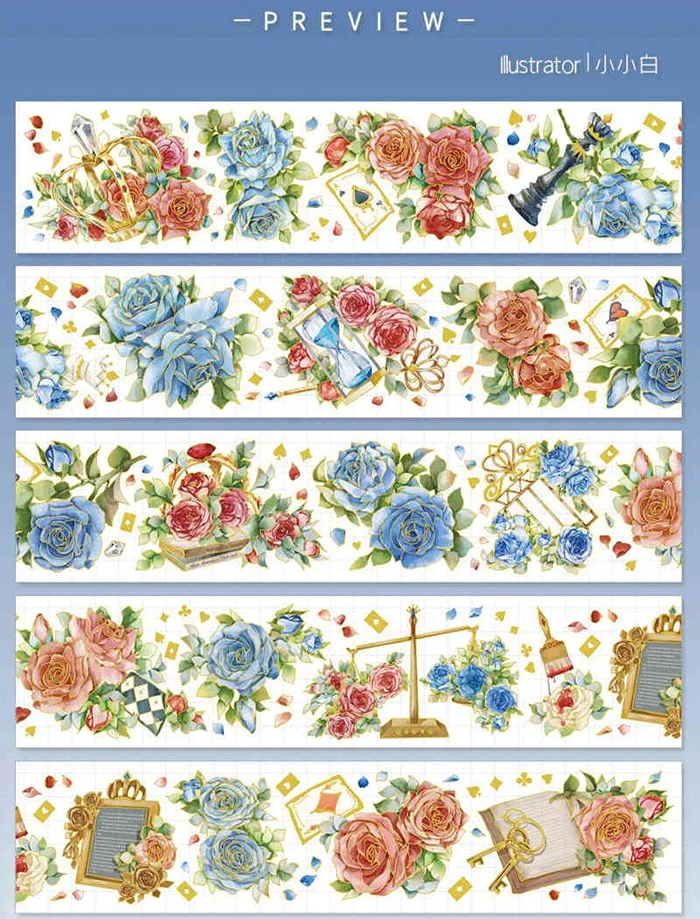 

1 Loop Washi Light Shadow Tape Queen's Rose Royal Garden PET Sticker Decoration